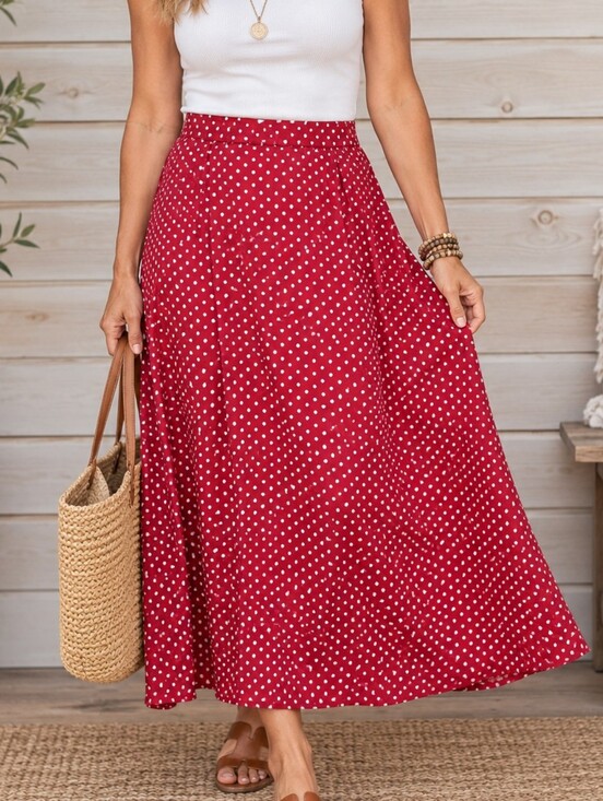 Stonebridge Dresses & Skirts - Stonebridge Vintage Maxi Skirt Red Polka Dot L Rockabilly Pin-up Western Cowgirl